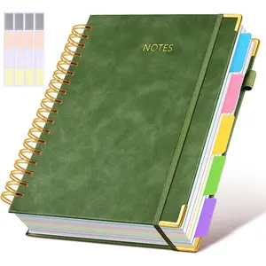 Green Hardcover Spiral Notebook with Removable Dividers Tabs, 300 Pages, Lined College Ruled Notebook for Work, 8"x10" B5 Size