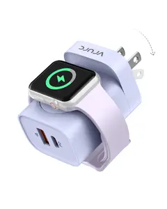 VRURC 3-in-1 Fast Charging Hub for iPhone & Apple Watch, 20W USB-C Power Adapter, Compact Travel Charger with Dual Ports for iPhone 17/16/15/14/13, Magnetic Wireless for Apple Watch SE/11/10/9/8/7/6/5/4 – White #Summervibes
