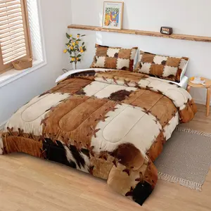 3 pieces of Western denim quilted bedding, retro style household bedding, soft and breathable, 200gcm quilted filling, including 1 blanket and 2 pillowcases (excluding pillow core), suitable for bedrooms, dormitories, air-conditioned rooms
