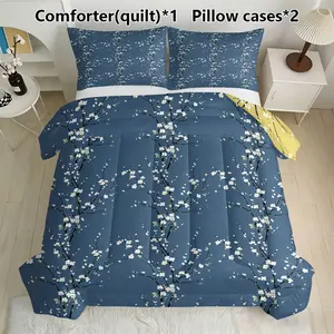 3-Piece Double sided Printed Quilted Quilt Set - Soft, Lightweight, Breathable, 200gcm Quilted Filler, Includes 1 Quilt and 2 Pillowcases (without Pillow Core) Suitable for Bedroom, Dormitory, Air Conditioning Room Exclusive Decoration