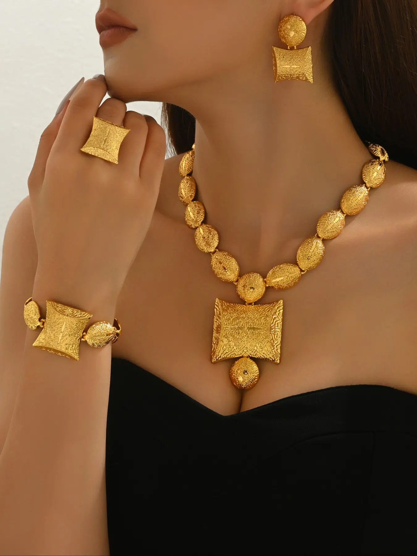Women's Fashion Vintage Elegant Ethnic Jewelry Set, Earrings & Necklace & Bracelet & Ring Five-Piece Collection, Unique Accessories for Women, Necklaces Earrings Set, Fashionable Jewelry Set, Necklace And Earring Set, Accessory Set
