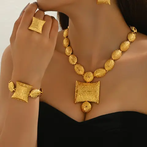 Women's Fashion Vintage Elegant Ethnic Jewelry Set, Earrings & Necklace & Bracelet & Ring Five-Piece Collection, Unique Accessories for Women, Necklaces Earrings Set, Fashionable Jewelry Set, Necklace And Earring Set, Accessory Set