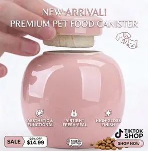 Dog Cat Treat Jar Airtight with Lid – Cute Ceramic Pet Food Storage Container Paw Design (350ml)