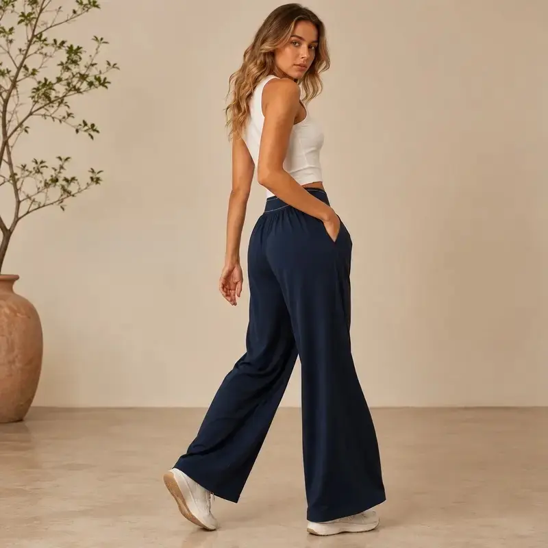 Women's High Waisted Wide Leg Lounge Pantswith Pockets - Lightweight Stretch CasualYoga Workout Travel Pants gift