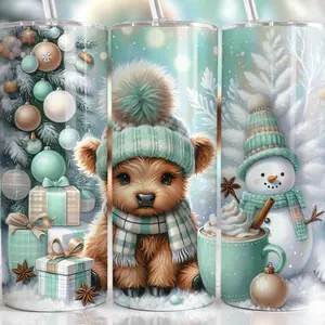 Christmas Cow 20oz Tumbler with Festive Bear Snowman and Ornaments Design Perfect for Holiday Gifts