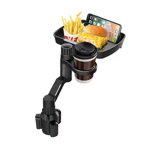 2-In-1 Detachable Car Tray with Cup Holder, Multifunctional Adjustable Food Tray, 360 Degree Rotating Fits Most Cars