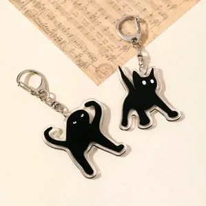Set of 2 Cute TikTok Famous Cats Acrylic Keychains - Black Cats Void Design - Accessories, Phone Smartphone Durable Cellphone Smile handsfree