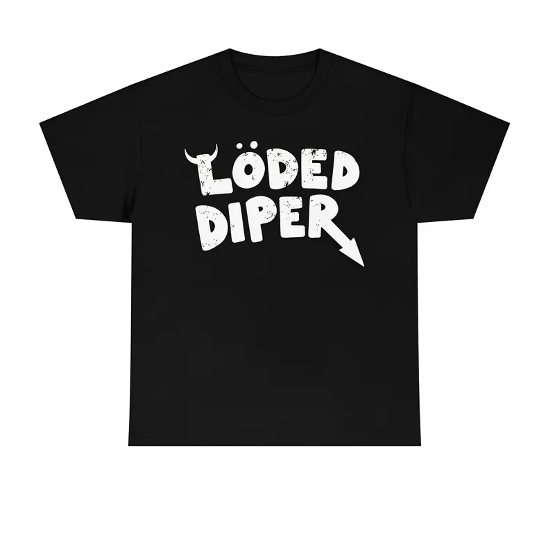 Women's 2026 Loded Diaper Band Graphic Tee - Retro Y2K Unisex Sports Clothing, Short Sleeve Crew Neck Cartoon Print Preppy Evening New Year Streetwear Top