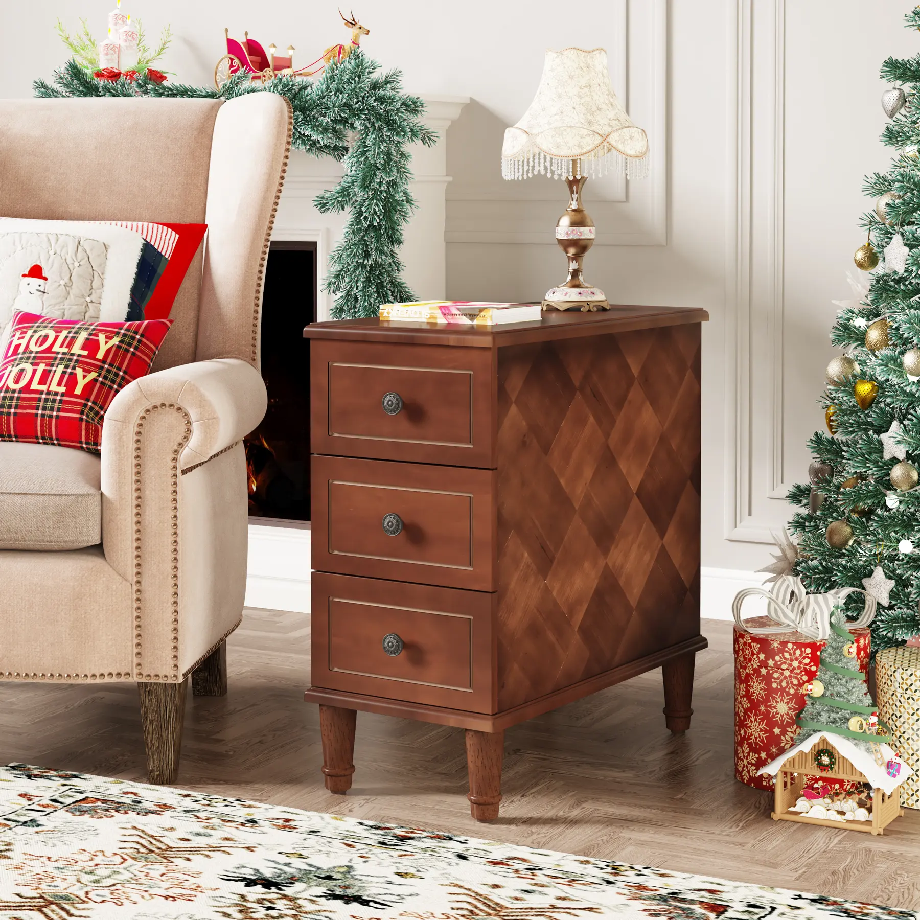 Tribesigns Pre-Assembled End Table, Fully Assembled Narrow Side Table with Drawers, Nightstand Slim Bedside Table for Small Spaces, Living Room, Bedroom, Brown
