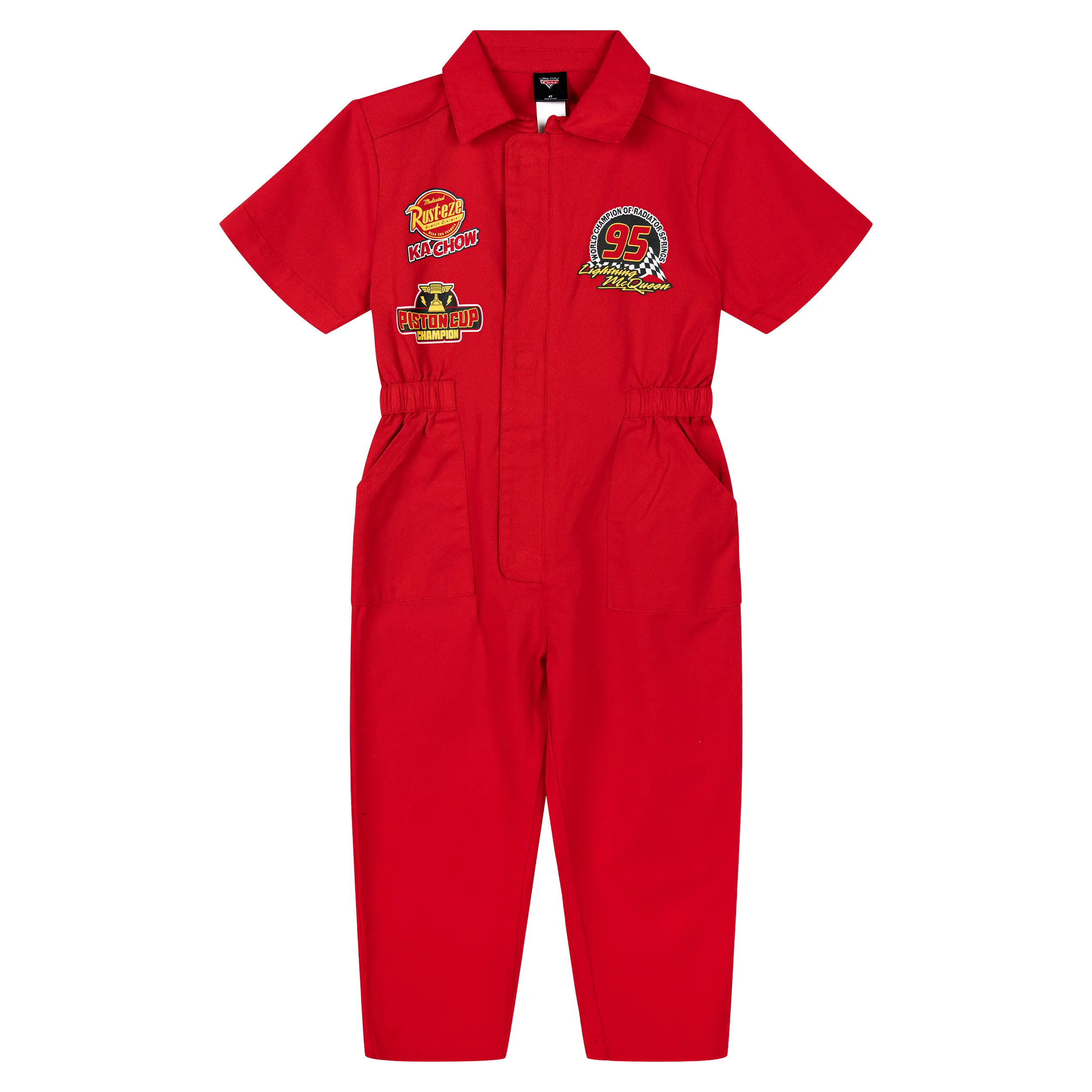 Disney Cars Lightning McQueen Boys' Short Sleeve Zip Front Graphic Costume Jumpsuit Red Toddler to Big Kid