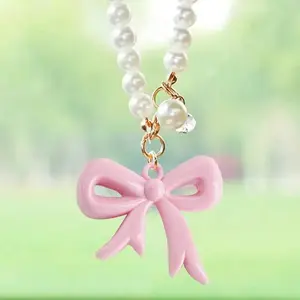 Bow Car Bead Hanging Ornament, Rearview Mirror Decoration, Interior Car Accessory, Stylish Car Pendant, Automotive Decor, Cute Car Accessories