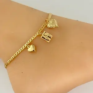 Women's 14k Gold Plated Anklet in Size 9 Heart Shaped Bracelet Stackable Bracelet