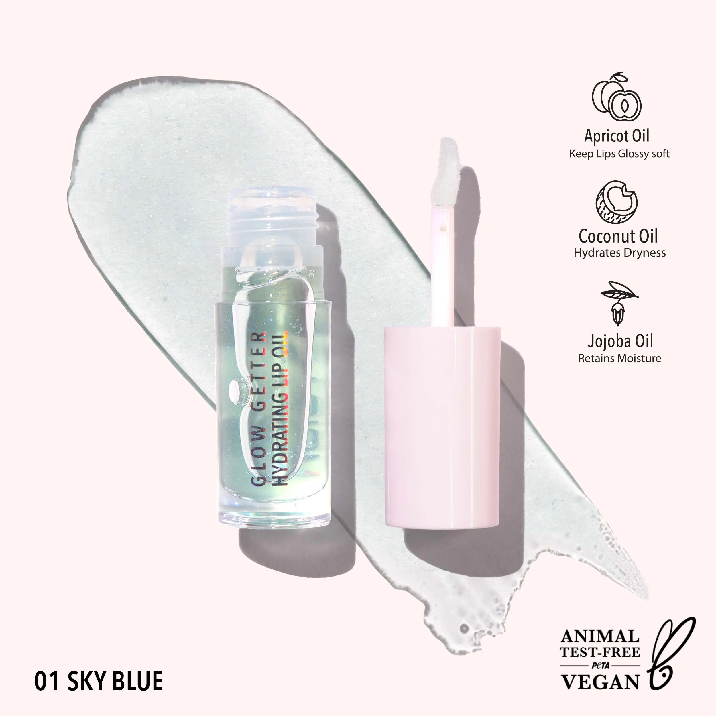 MOIRA | Glow Getter Hydrating Lip Oil (001, Sky Blue) | Nourishing Glossy Lip Oil