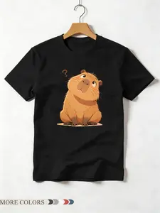 1 Piece Adorable Standing Capybara Print T-Shirt, Minimalist Cartoon Style, Breathable, For Men & Women Commute