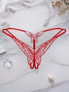 EVO x  AB. Sexy Hollow Butterfly Embroidery Crotchless Thong