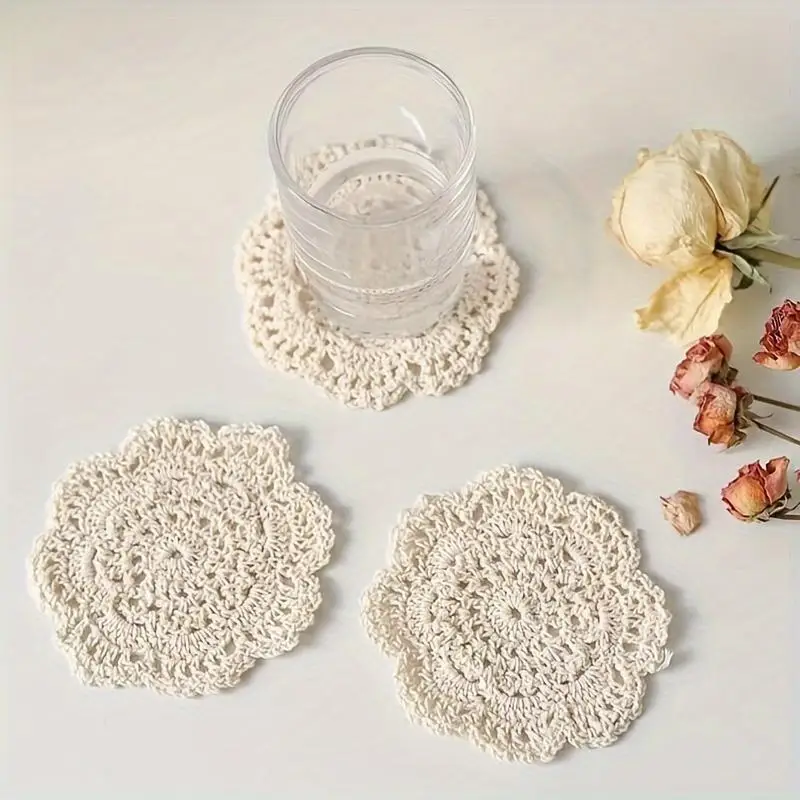 Crochet Lace Coaster, 1/2/5 Counts Vintage Drink Coaster, Decorative Coaster for Home Kitchen Dining Room
