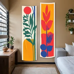 Leaf Vertical Banner Tapestry Wall Hanging Floral Designs Long Narrow Wall Tapestry Golden Yellow Red Blue Aesthetic Art Tapestries Ideal Gifts for Home Decor Enthusiasts Polyester Stitched Edges Wall Decor for Bedroom Living Room Flower