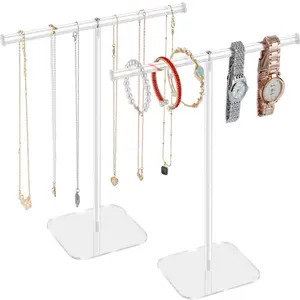 Jewelry Stand Necklace Stand 2 Tower, Clear Necklace Holder Jewelry Holder, Acrylic Jewelry Organizer, Bracelet Hanging Organizer, Display Stand for Bangles, Rings, Earrings and Watch