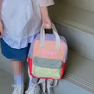 Strawberry Print Canvas Backpack, Dopamine Color-Blocked Cute Backpack, Student Backpack, Backpack, 7 Cute Styles Are Available, Embroidery to Customize Your Name And Other Texts, Suitable for Kindergarten, Elementary School, Travel, Daily Travel