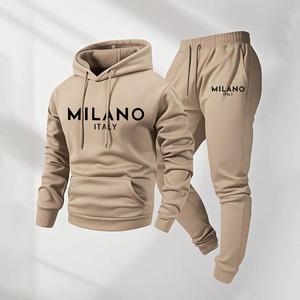 Men's Milano Printed Hoodie and Drawstring Sweatpants Set, Menswear, Casual Athletic Long Sleeve Hooded Jacket & Trousers for Fall & Winter, Men's Clothing for Daily Wear, Sportswear Indoor Outdoor, Tracksuit, Athleisure Summer Clothes