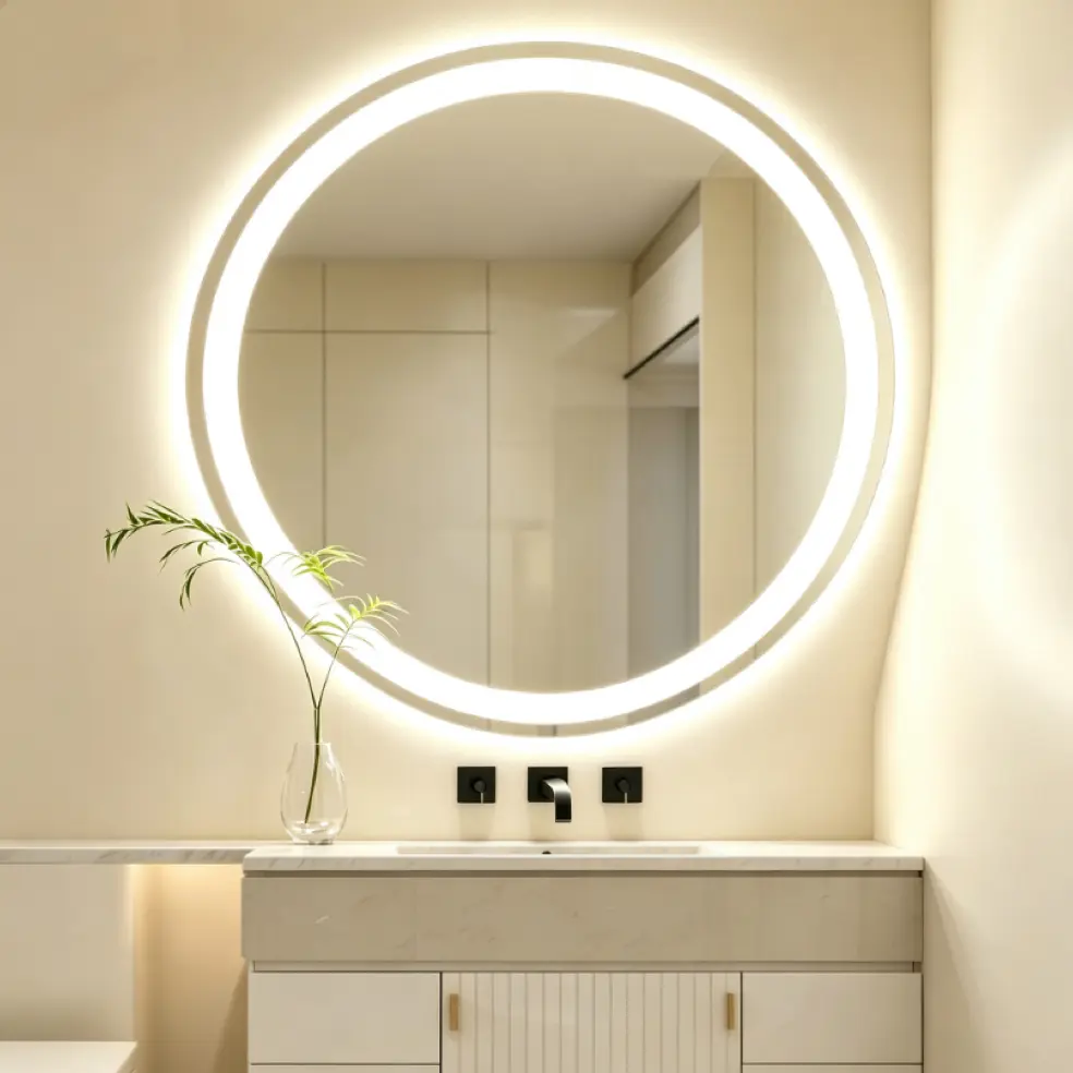 Large Round Bathroom Mirror with Lights, true filter mirror,Dimmable Vanity Mirror with Touch Sensor, Anti-Fog Smart Wall Mounted Makeup Mirror for Modern Home