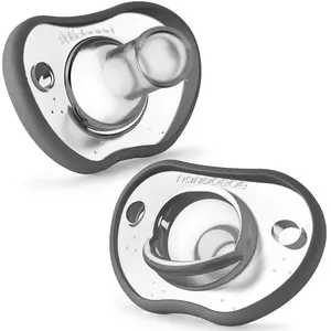 Baby Pacifiers 0-3 Month - Orthodontic, Curves Comfortably with Face Contour, Award Winning for Breastfeeding Babies, 100% Silicone, Perfect Baby Registry Gift 2pk,Grey