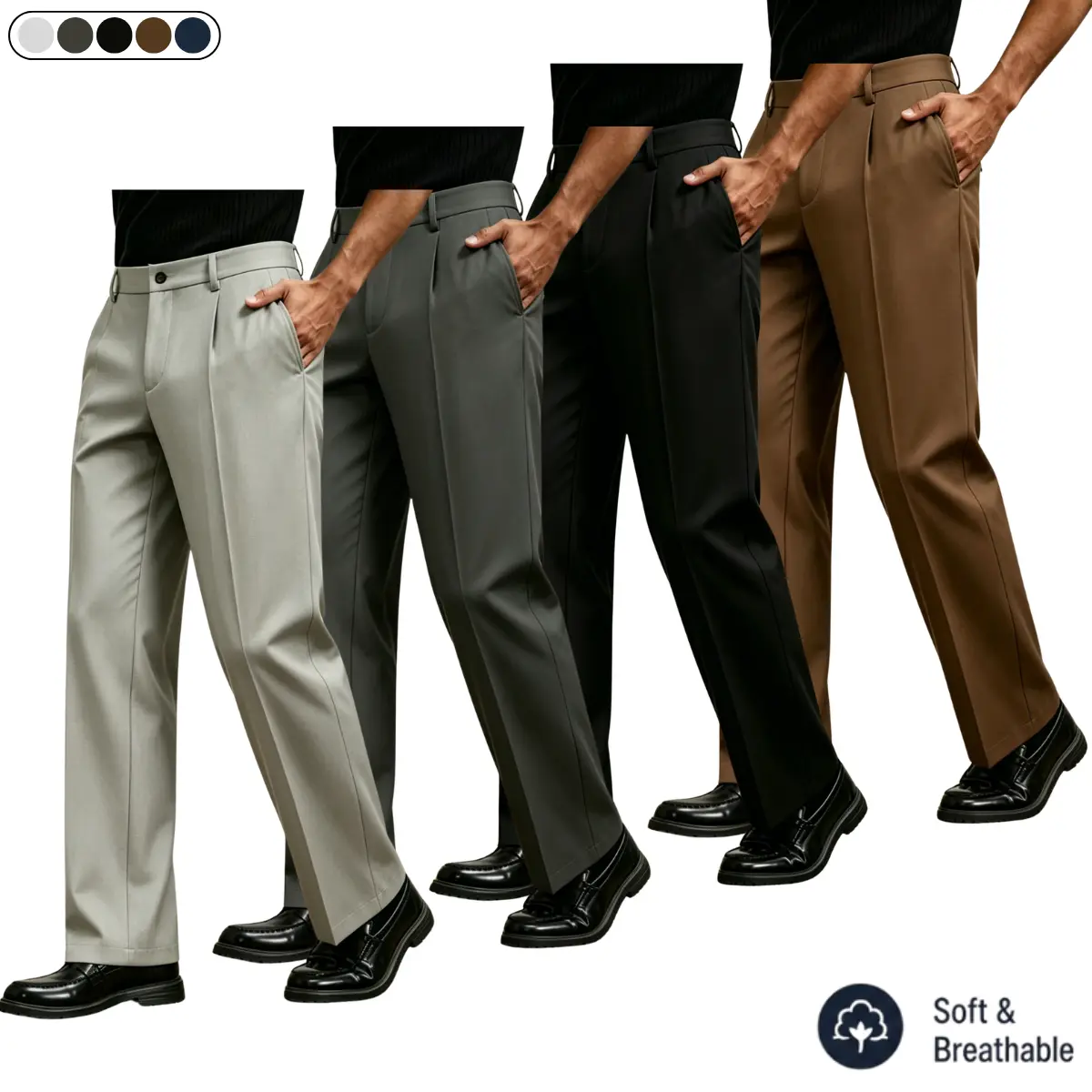 Men's Slimming Straight-Leg Dress Pants, Menswear Plain Stylish Trousers for Everyday Commuting - Business Casual Formal Bottoms