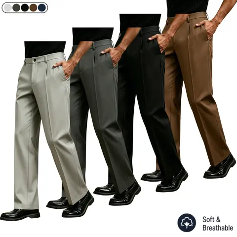 Men's Slimming Straight-Leg Dress Pants, Menswear Plain Stylish Trousers for Everyday Commuting - Business Casual Formal Bottoms