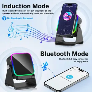 Wireless Bluetooth-compatible Speaker with Phone Stand, 5-In-1 Audio Amplifier for iPhone Android, Rechargeable Colorful Lights, Birthday Gift ()