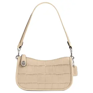 Coach Swinger 20 Small Leather Handbag with Silver Hardware, Zip Closure, for Women, Ivory White