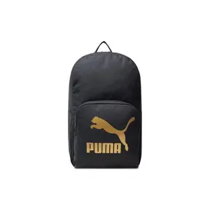 PUMA Urban Logo Gold Zipper Backpack in Black Fabric for Men and Women