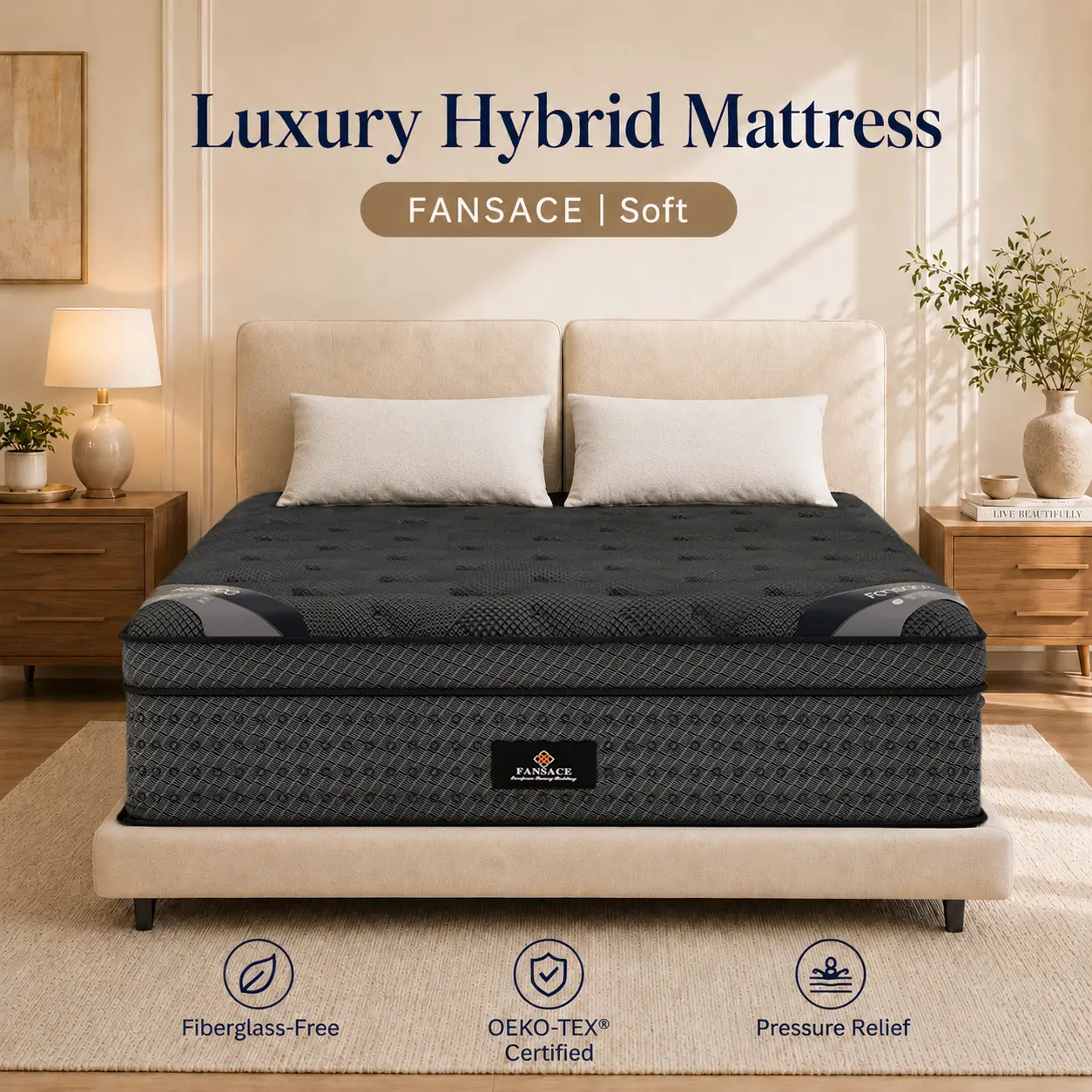 FANSACE 12/16 Inch King Size Hybrid Mattress in a Box, Fiberglass-Free Euro Top Mattress, Cooling Gel Memory Foam, Pocket Spring Support, Medium Firm, Strong Edge Support, Breathable Comfort, Temperature Neutral Mattress