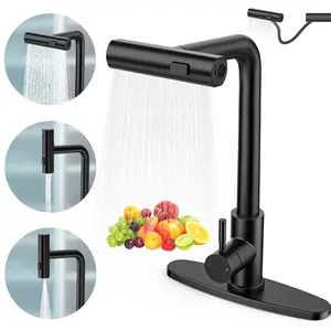 GPED Kitchen Faucets with Pull Down Sprayer, Waterfall Kitchen Sink Faucet w 3-Modes Sprayer, SUS304 Stainless Steel, 360° Rotatable Single Handle Faucet w Deck Plate,Rv