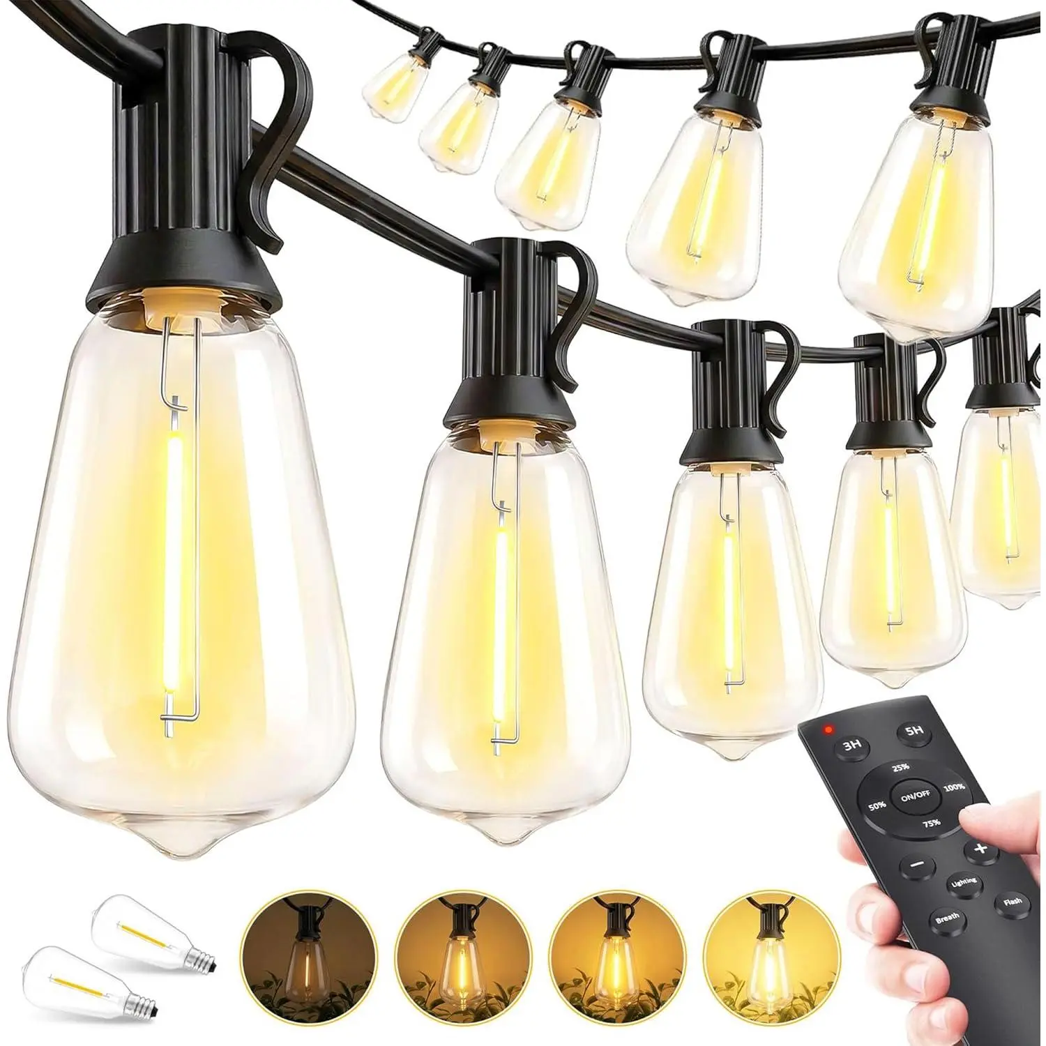 100ft (30M) Dimmable Outdoor String Lights, Waterproof Hanging Lighting with Shatterproof ST38 Edison Bulbs for Backyard Patio Deck Gazebo Bistro Cafe, Outdoor Lights Backyard