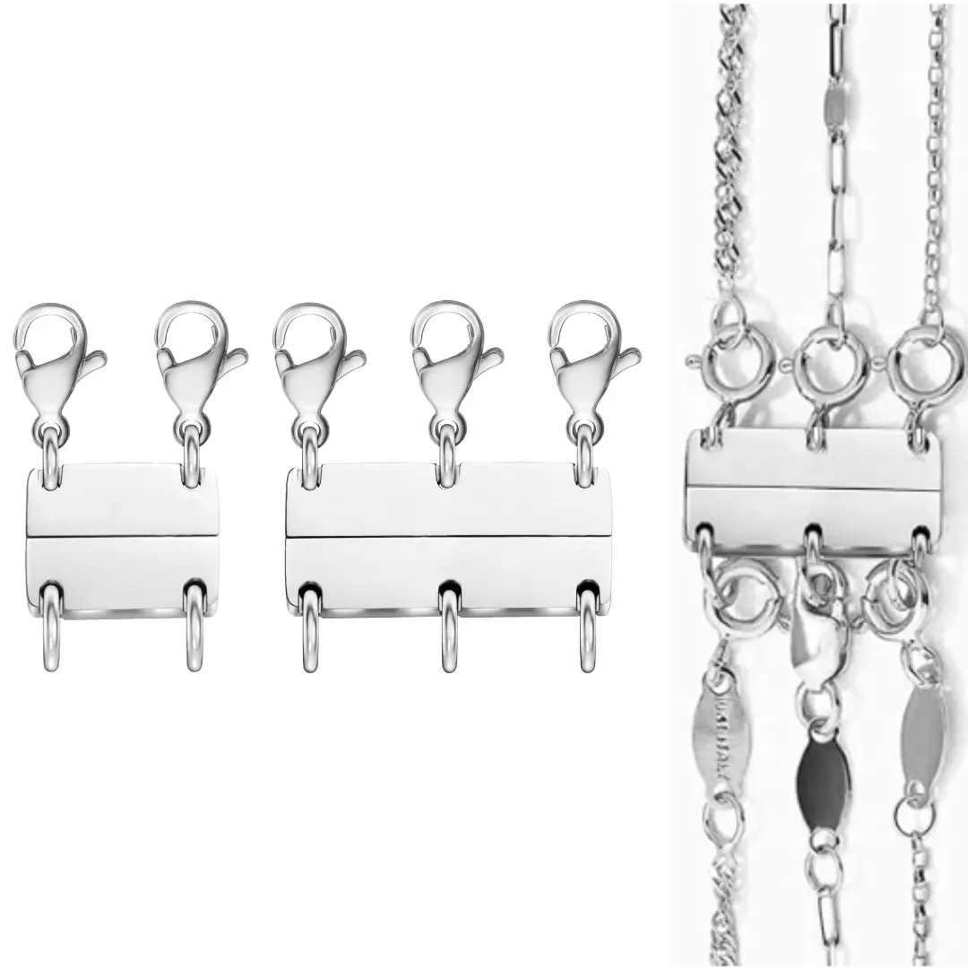 Silver Magnetic Layering Clasp for Necklaces - Strong Connector for 3 Necklaces, Beaded Jewelry Fashion Accessories Component