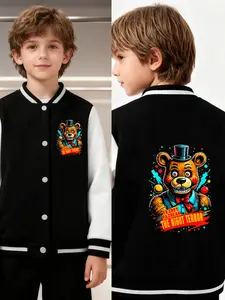 Five Nights At Freddy's - Floral Design Boys' And Girls' Spring/Autumn New Style Cool Baseball Jacket Pullover Coat, Casual Comfy Jacket, Casual Jackets, Fashionable, Casual, Comfortable Daily Outdoor Versatile Outerwear, Ideal Gift Choice