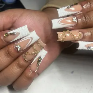 Luxury White&Gold Press Ons High Gloss Nail Art
