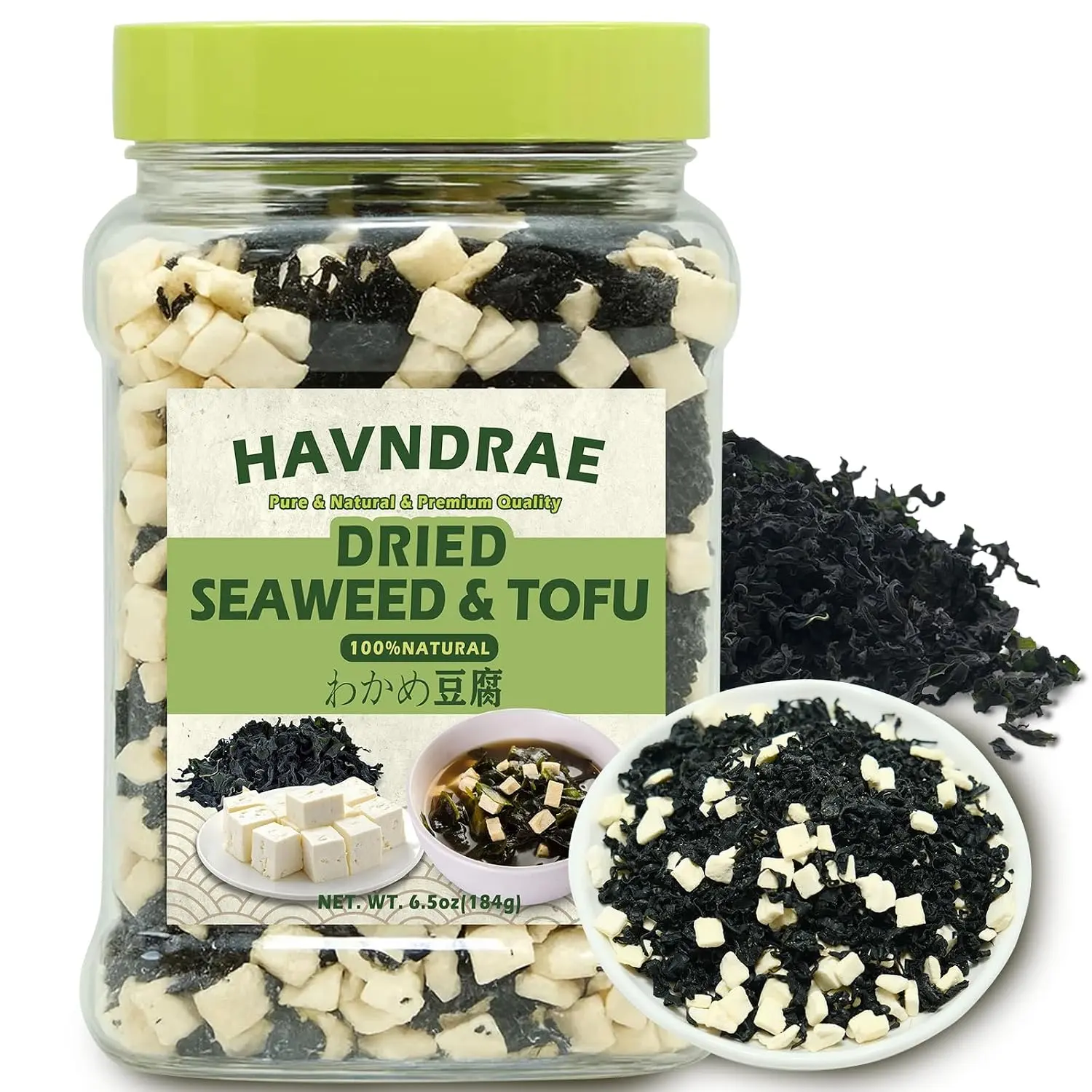 6.5oz Dried Wakame Seaweed & tofu mix for Miso Soup, Japanese Soup Kit - Instant, Vegan, High Protein for Ramen, Udon, Noodles, Stews, Camping Meals, Dry, Freeze Dried Tofu