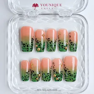 Younique Nails | MY Studio | Verdant Flame | 10PCS 100% Handmade Press-On Nails | Reusable Colorful Art Glossy Design Acrylic Luxury Long Lasting 3D Stylish Office Wear Floral Embellished Rhinestone salon-quality