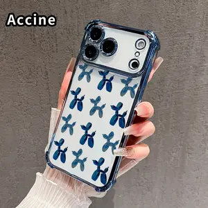 Phone Case for iPhone 17 16 Pro Max 15 Plus 14 13 12 11 E Air Blue Balloon Dogs Patterned Four Corner Airbag Electroplated Anti-Collision Protection Smartphone Cover