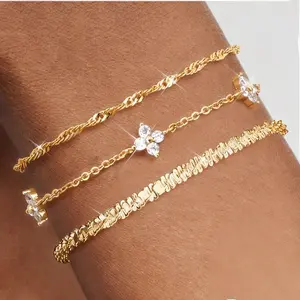 CASSIECA 3PC Bracelet Set for Women Bracelet Set 14K Gold-plated Bracelets for Women with Cubic Zirconia Adjustable Bracelet Silver Jewelry for Women