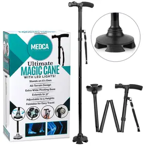 Walking Cane with Led Light - Adjustable 37 Inch Folding Canes and Walking Sticks, Collapsible Daily Mobility Canes with Rubber Feet for Men and Women, Black