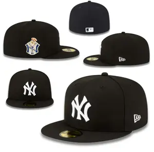 New York Yankees Fitted Hat Mens Black NY Hip Hop Flat Brim Cap Streetwear Trending 2026 Size 7 1/4