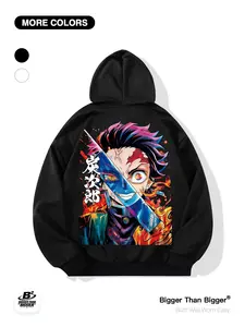 Demon Slayer Tanjiro Hoodie, Loose-Fit Graphic Print, Casual Breathable Sweatshirt, Unisex Fashion, Outdoor Sports, with Pockets