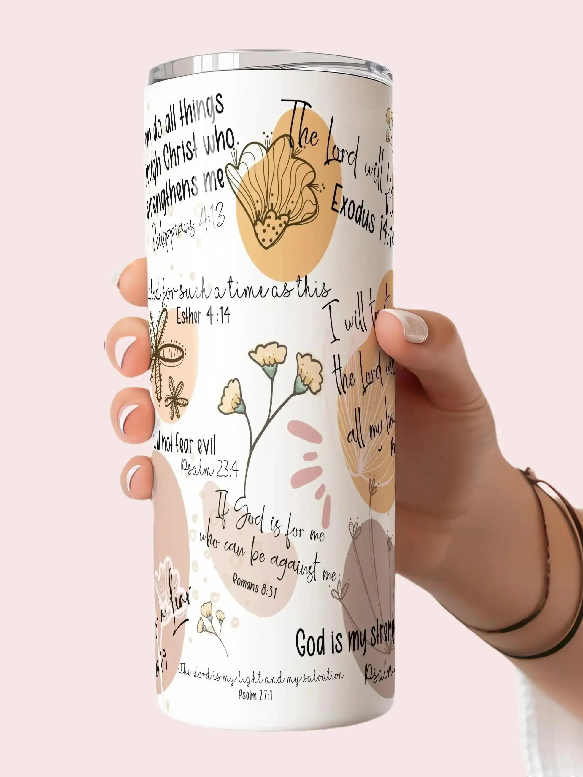 20oz Skinny Stainless Steel Insulated Portable Water Bottle - Christian Affirmations, Bible Verses, Double-Wall, BPA-Free, Floral Design, Kitchenware Drinkware for Lake Casual Use, Bottles, Insulated Coffee Tumbler