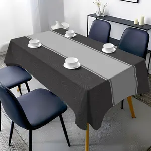 1 piece of dark gray corrugated polyester tablecloth - washable table cover, stylish rectangular dining table, holiday party, and outdoor picnic tablecloth