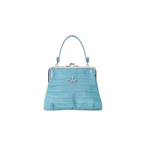 Vivienne Westwood Saturn Logo Detachable Chain Strap Crocodile-Embossed Leather Wallet for Women in Light Blue