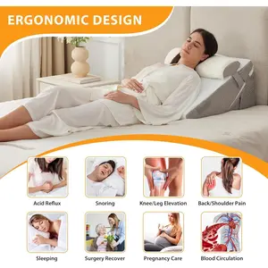 3PCS Wedge Pillow Set for After Surgery, Adjustable 9&12 Inch Bed Wedge Pillow for Sleeping, Incline Pillow Wedge for Headboard, Post Surgery, Acid Reflux, Neck&Back Support, White/Grey