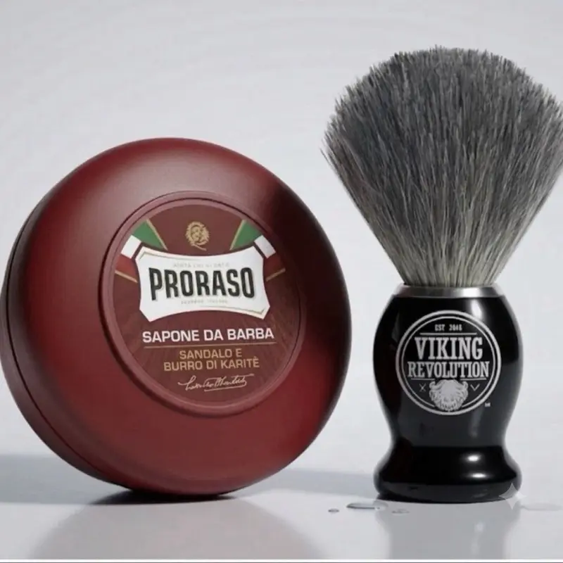 Men's Proraso Red Sandalwood Shaving soap Badger shaving brush Set - Soap Italy-Made 5.2oz/150ml Shave Soap Bowl, Badger Shaving Brush