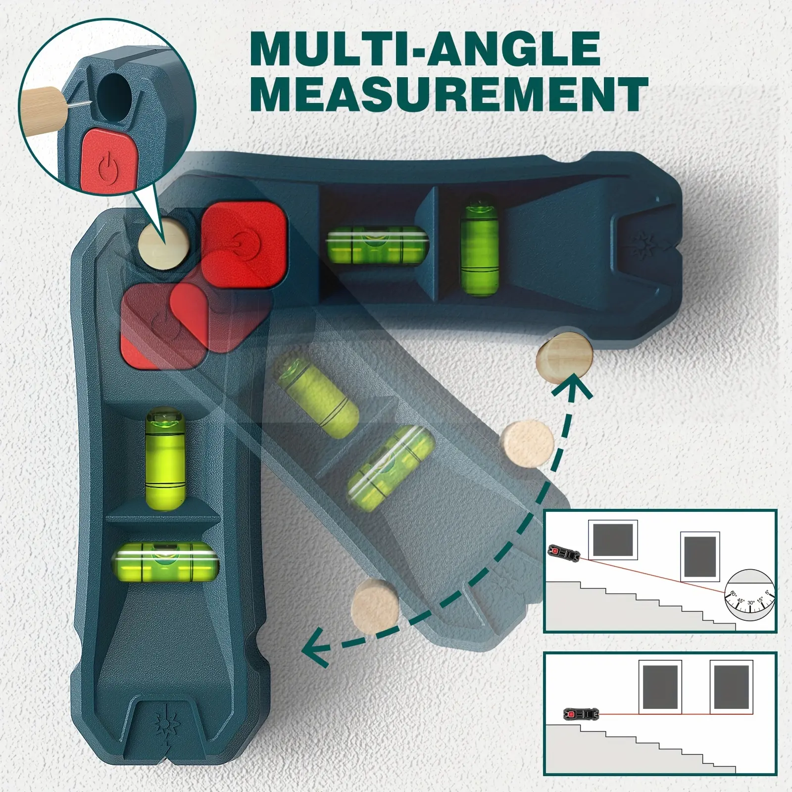 1-Pack Magnetic Stud Finder with Laser Level for Hanging Pictures and Home Renovation, Horizontal and Vertical Bubble Level Detector for Drywall and Wood Walls, Detects Nails Using the Magnet on the Back, No Display, No Sound